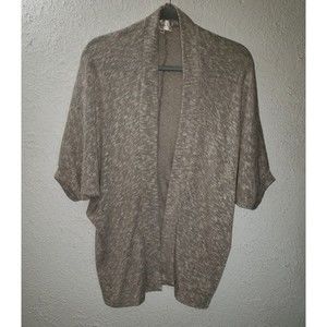 Lavish Sz M Medium Short Sleeve Heather Green Beige Knit Open Cardigan Sweater